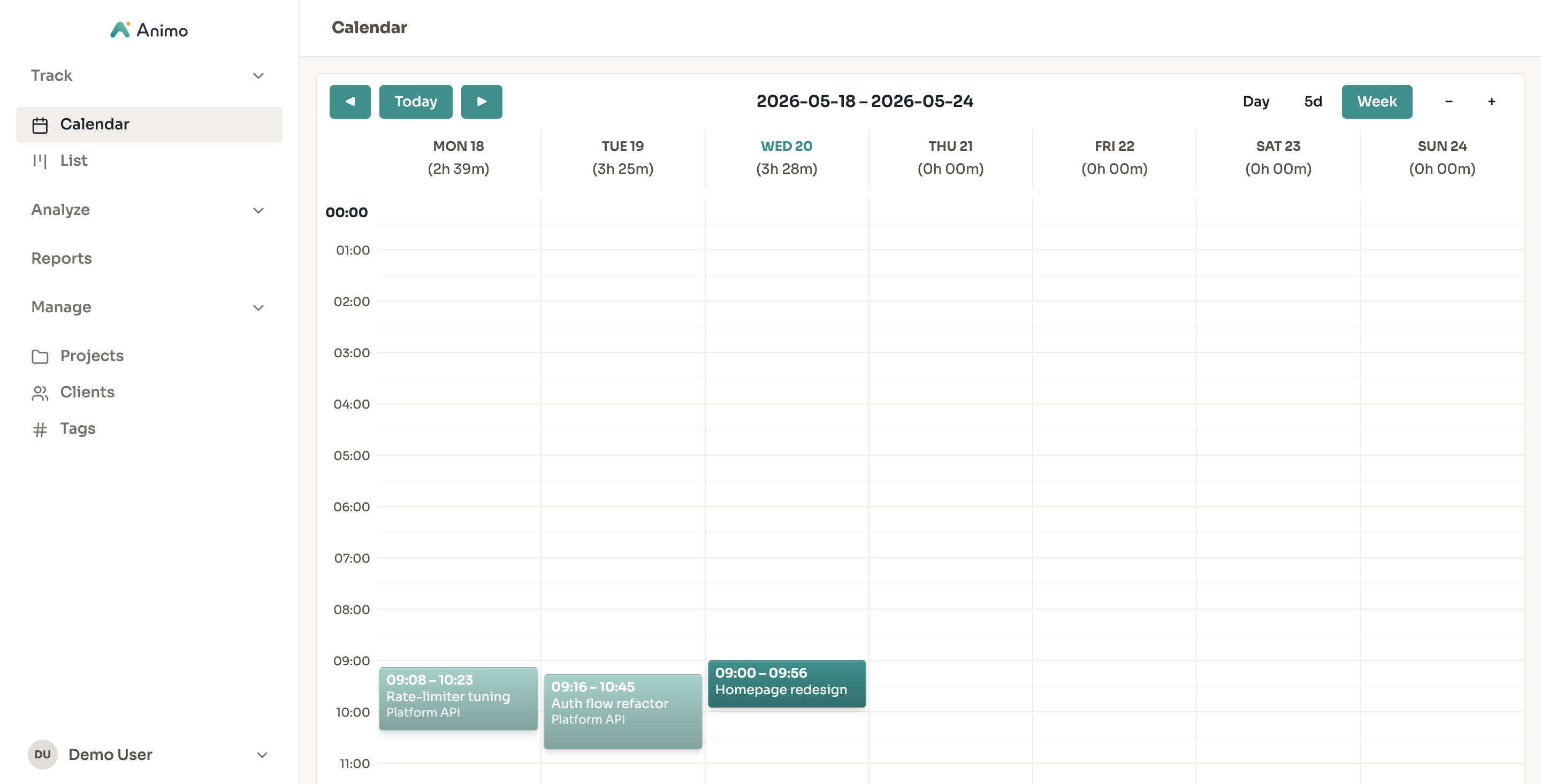 Animo calendar view